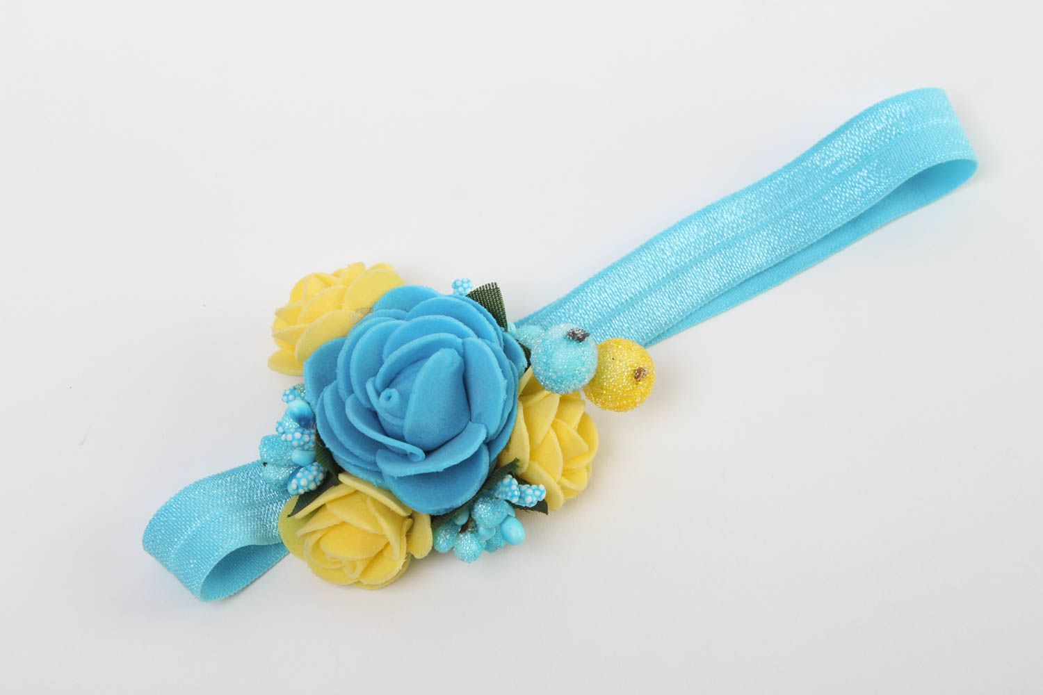 Handmade Haarband mit Blumen Accessoires für Haare Blumen Haarband hellblau fein foto 2