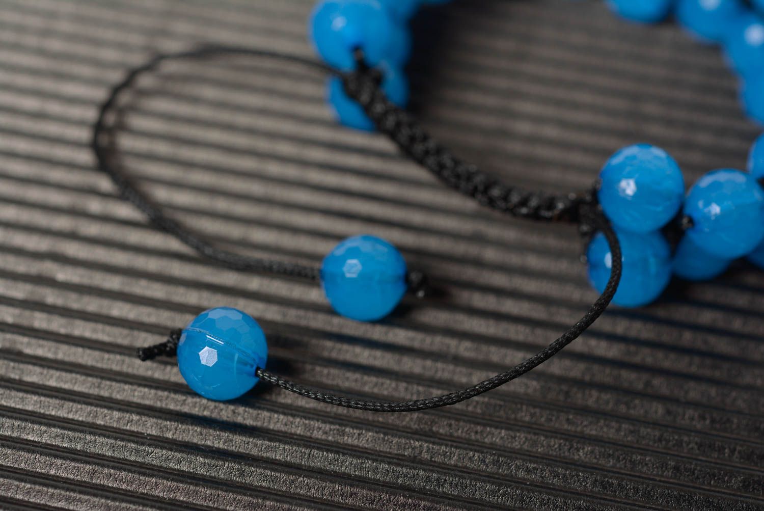 Blue bracelet made of acrylic beads using macrame technique handmade jewelery photo 5