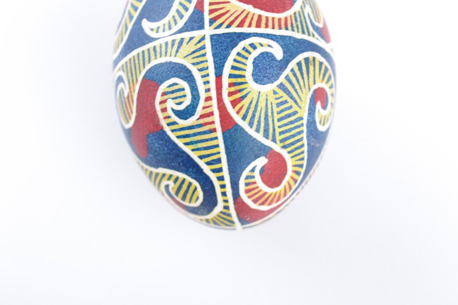 Handmade red and blue painted chicken Easter egg photo 4