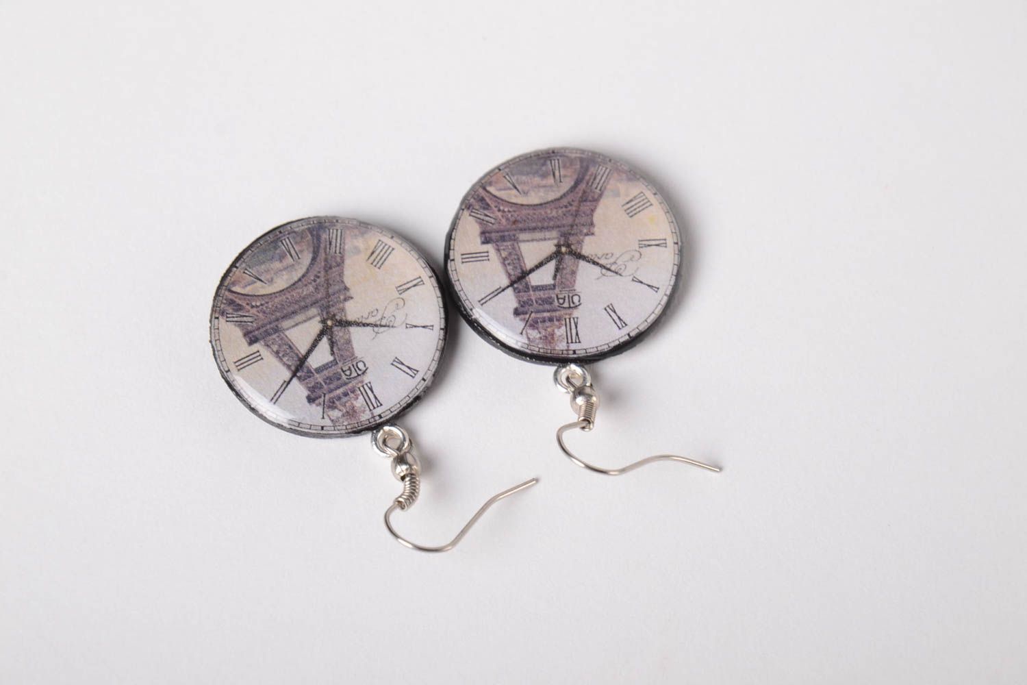 Stylish handmade earrings with Eifel Tower polymer clay accessories for girls photo 4