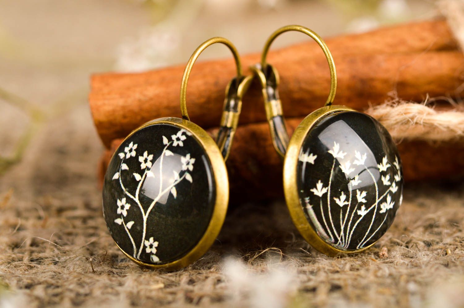Unusual earrings handmade stylish accessory jewelry with cabochons gift for girl photo 1