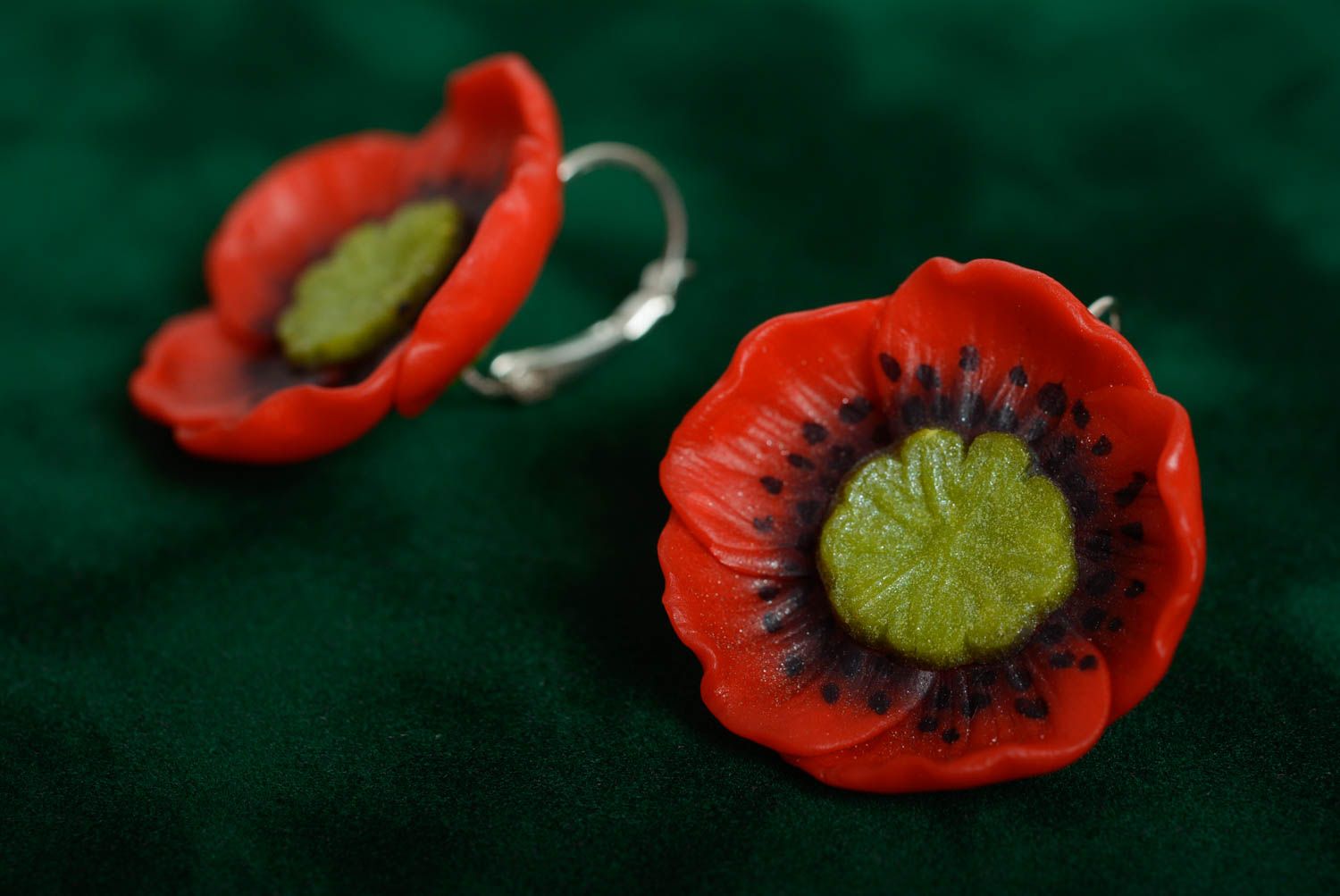 Earrings with charms made of polymer clay handmade designer beautiful Poppies photo 3