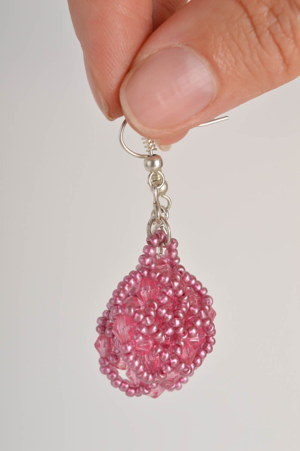 Handmade designer beaded earrings unusual pink earrings elegant jewelry photo 5