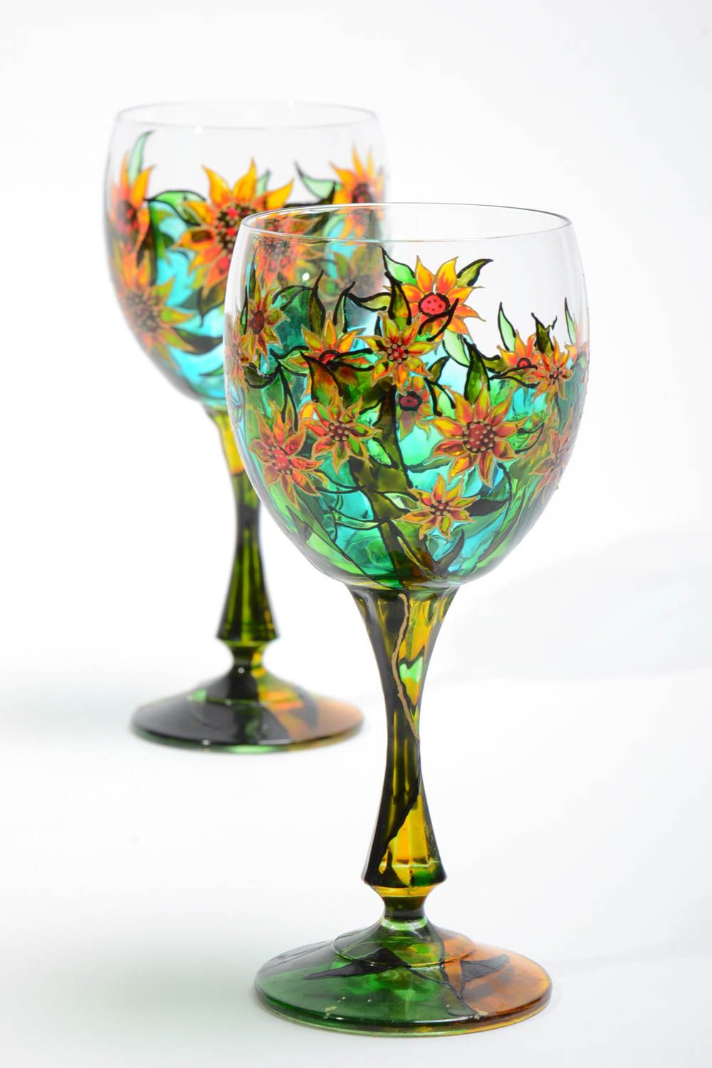 Colored wine glasses 2 handmade wine goblets 300 ml housewarming gift idea photo 3