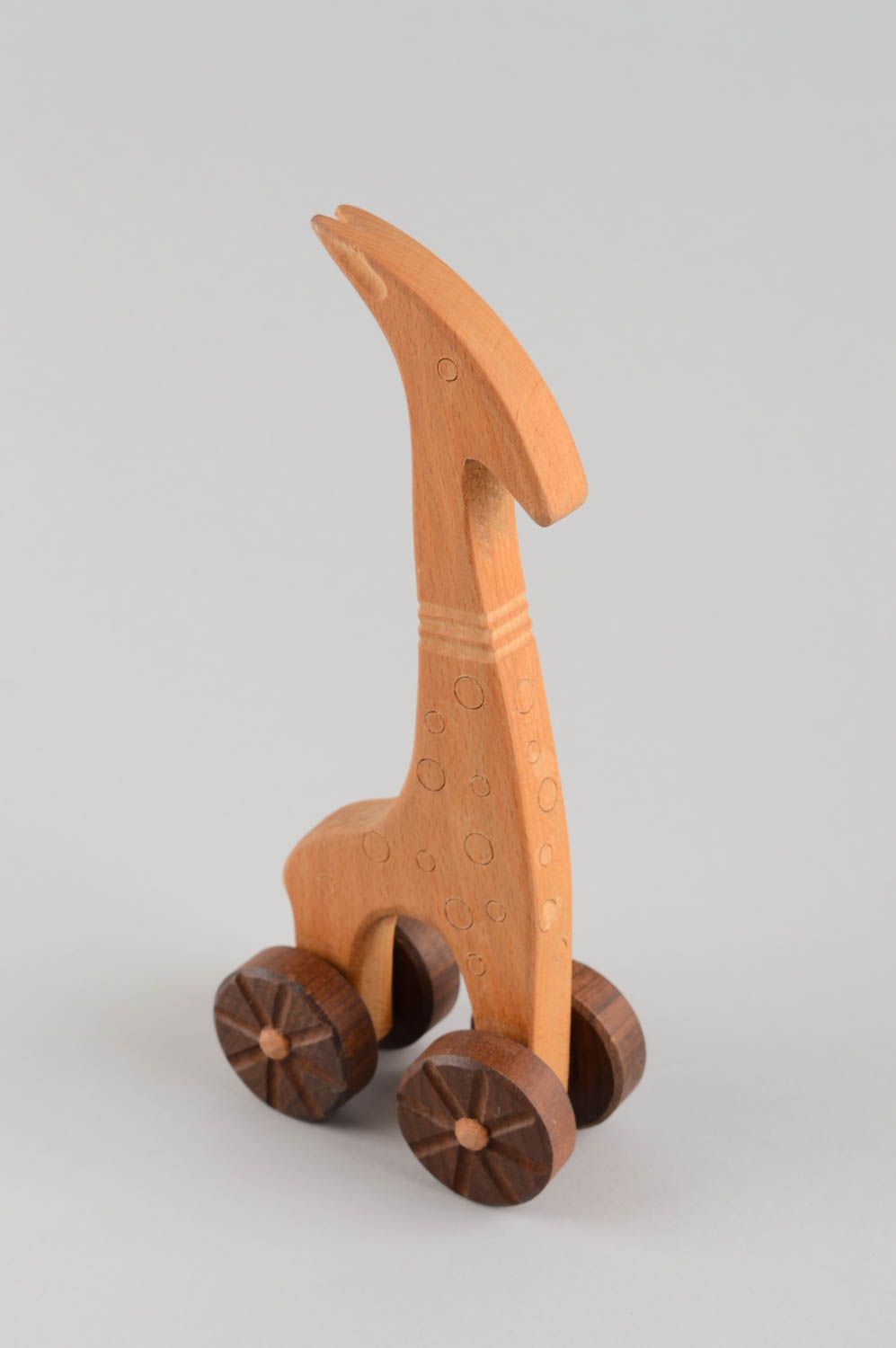 Handmade designer wooden toy unusual figurine of giraffe with wheels eco photo 2