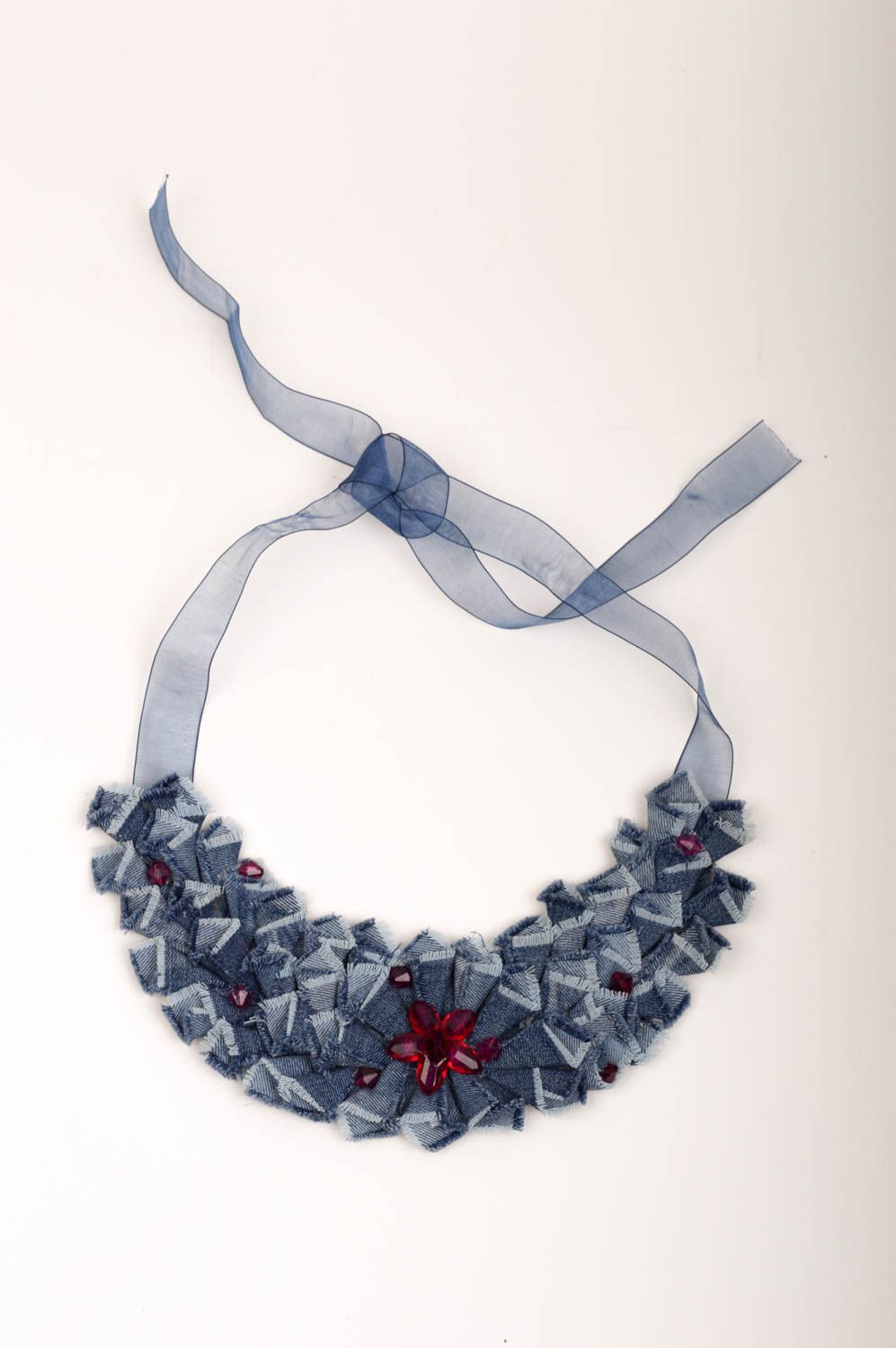 Handmade fabric necklace design jewelry denim necklace unusual necklace photo 3