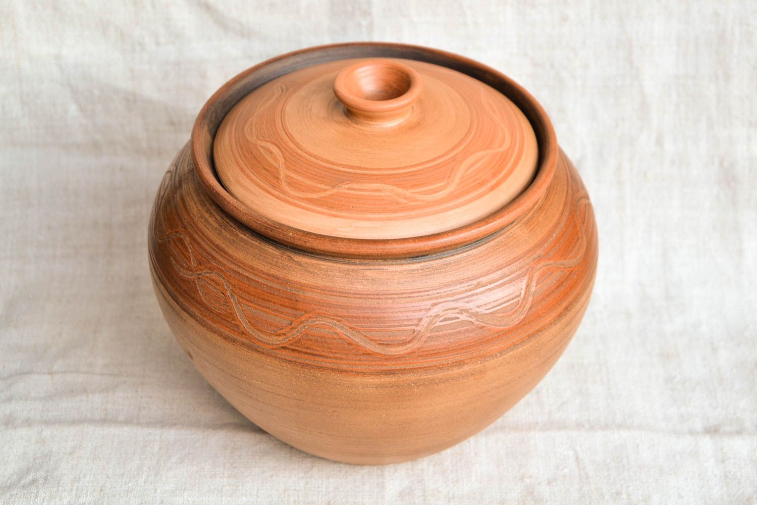 100 oz large ceramic cooking pot with a lid in terracotta color and village-style 2,9 lb photo 4