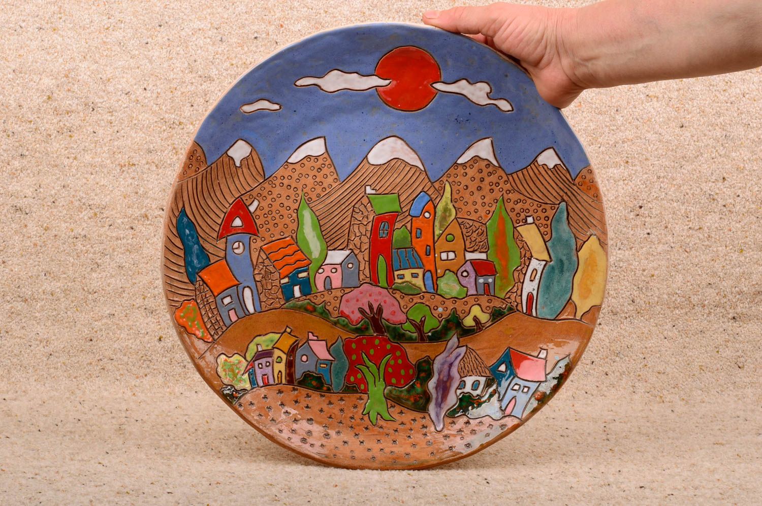 Beautiful handmade ceramic wall plate painted decorative clay plate gift ideas photo 1