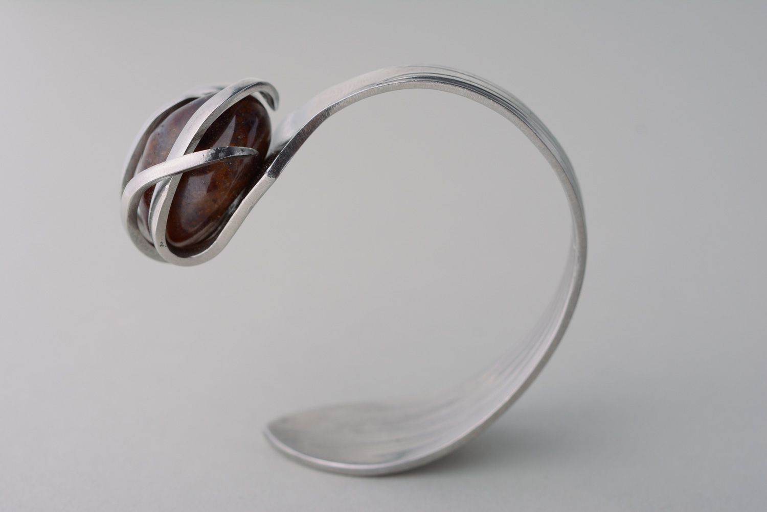 Handmade Metall Armband mit Naturstein aus Neusilber Gabel foto 5