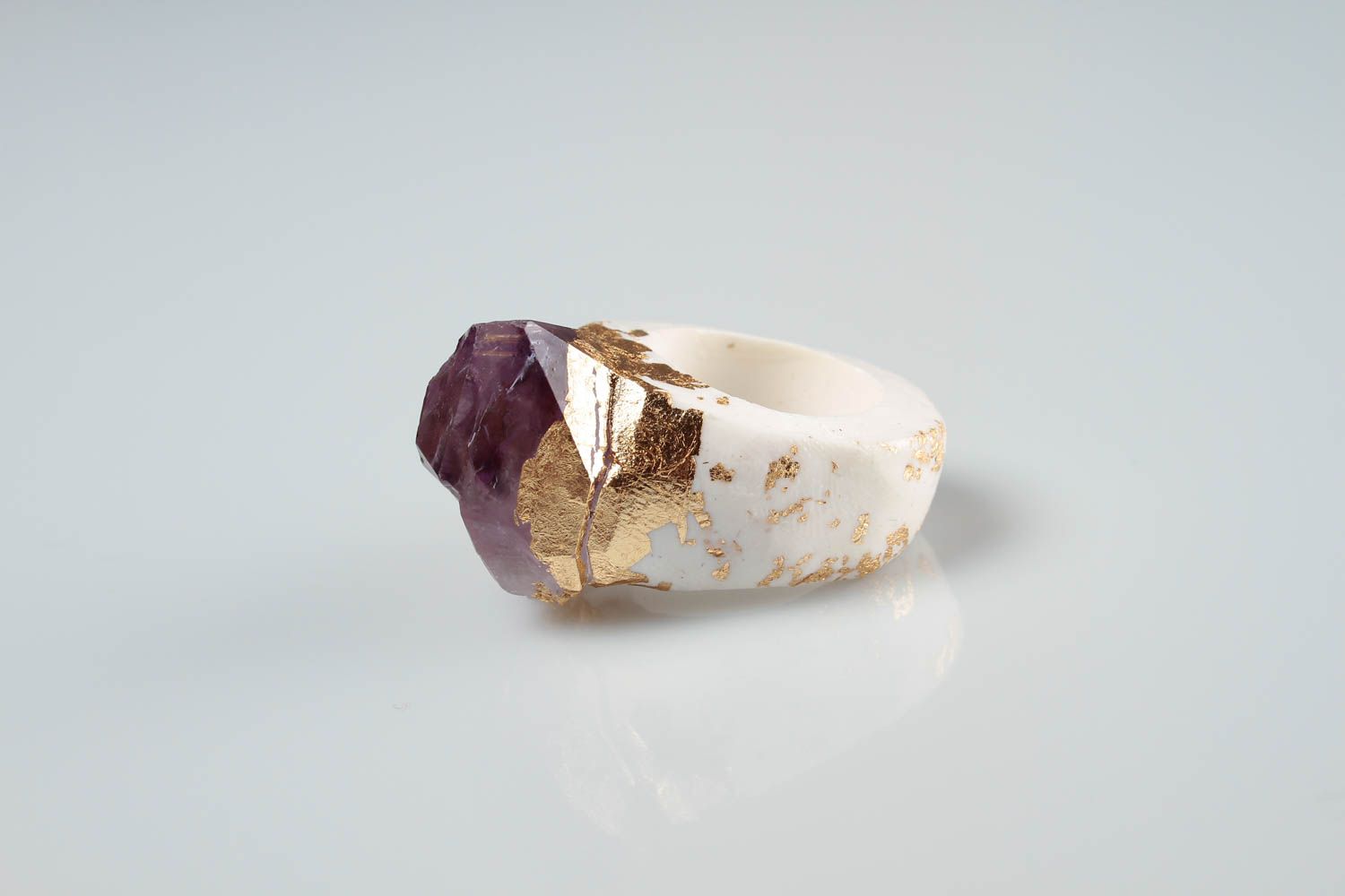 Кольцо ручной работы украшение из полимерной глины украшение кольцо с самоцветом фото 3