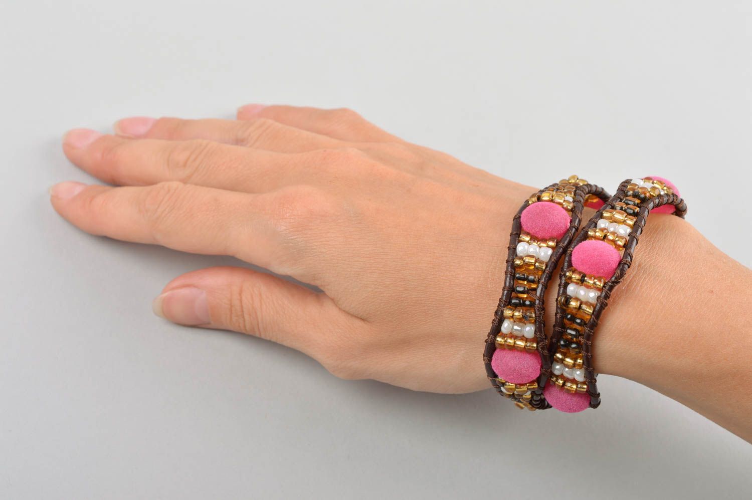 Браслет из бисера ручной работы модная бижутерия браслет на руку с розовым фото 5