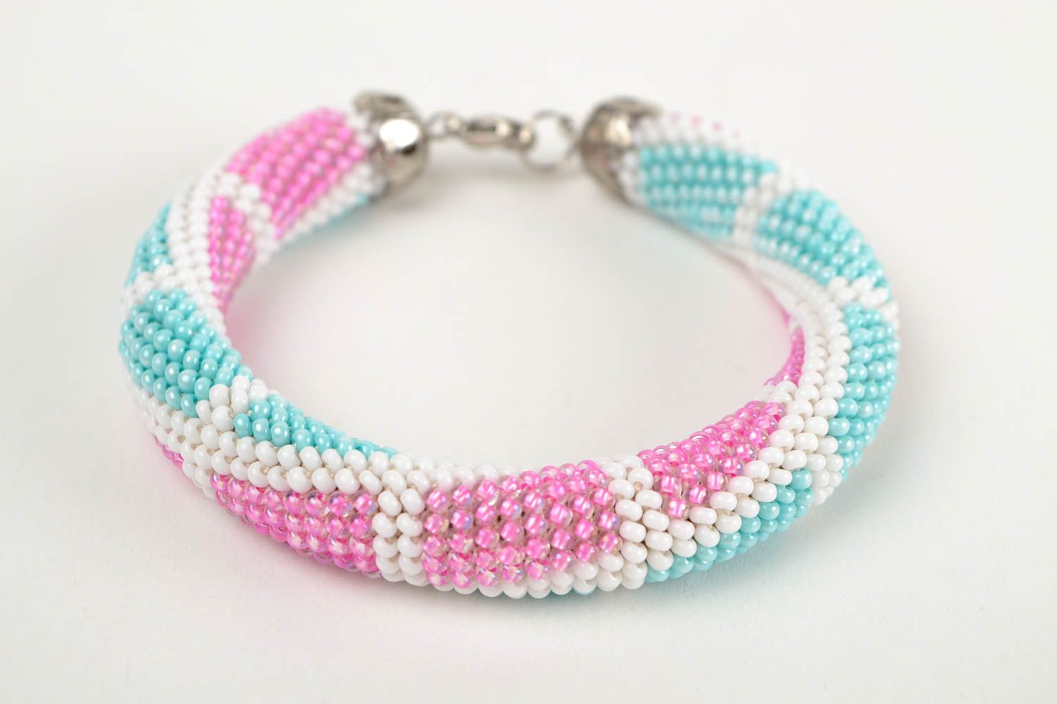 Bracelet perles de rocaille Bijou fait main rose-bleu Cadeau pour femme photo 3