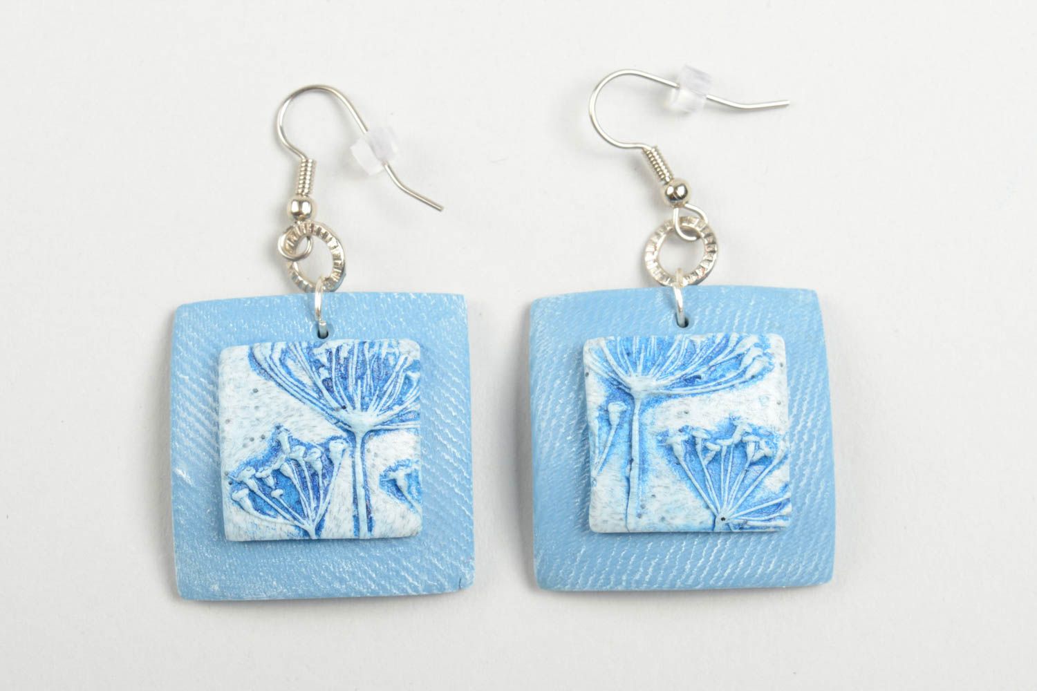 Серьги из полимерной глины украшение ручной работы модные серьги голубые фото 2