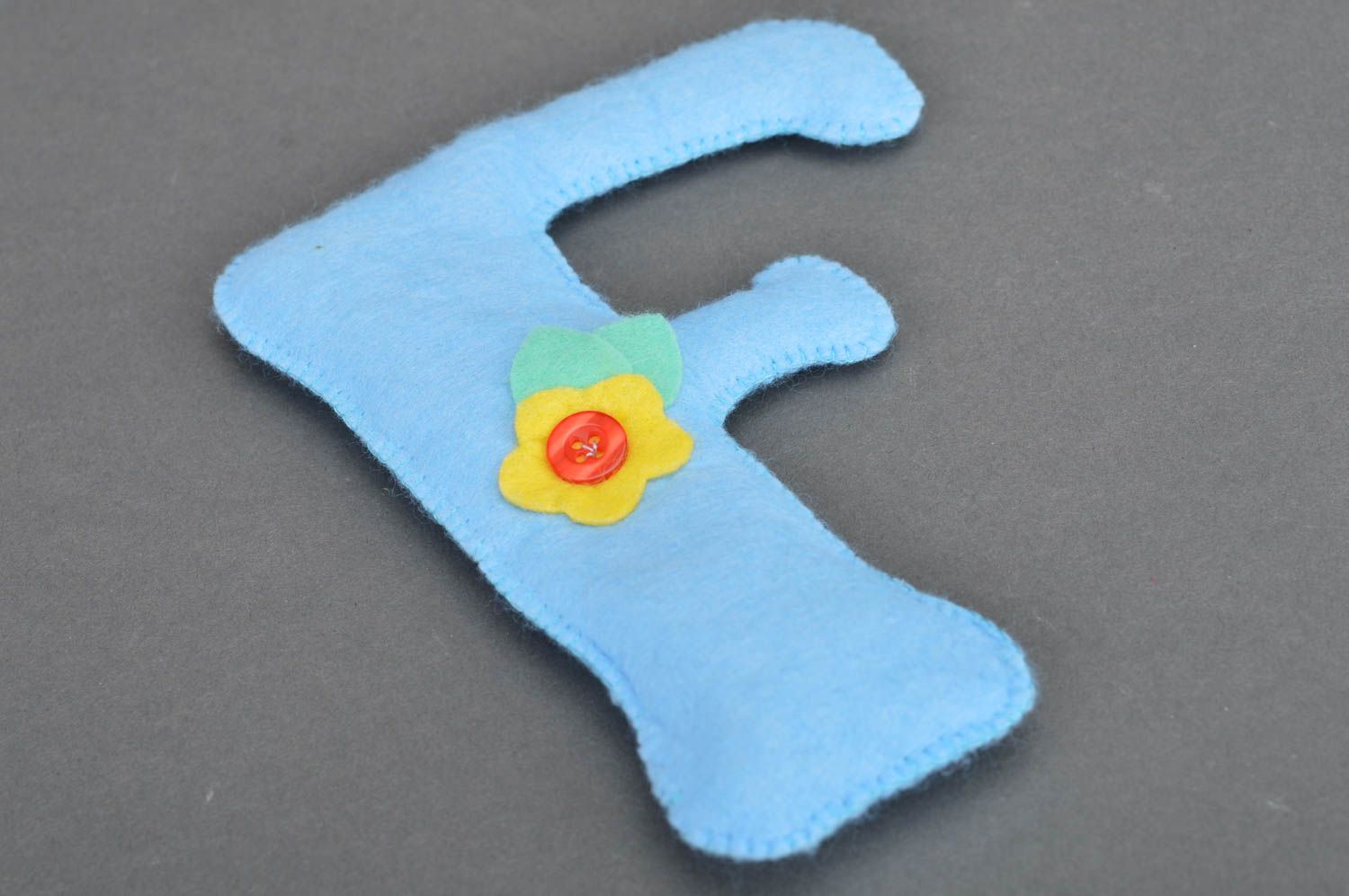 Handmade blue designer soft decorative letter made of felt and padding polyester photo 2