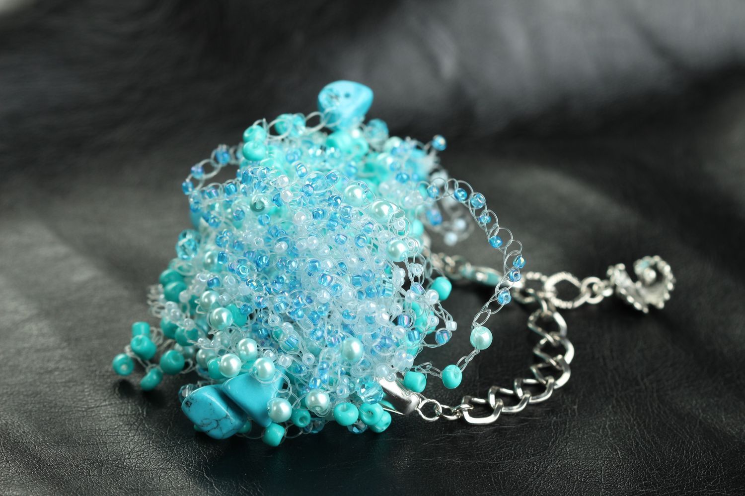Bracelet en perles de rocaille Bijou fait main avec turquoise Cadeau femme photo 5