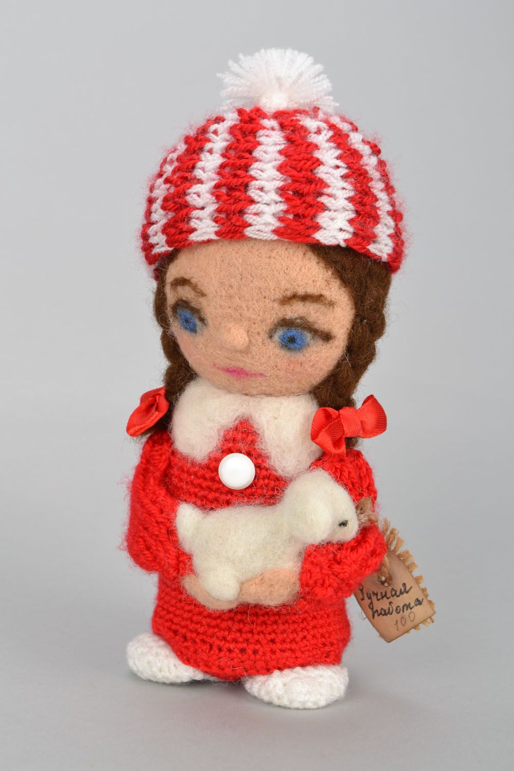 Homemade crochet doll Girl with Lamb photo 1