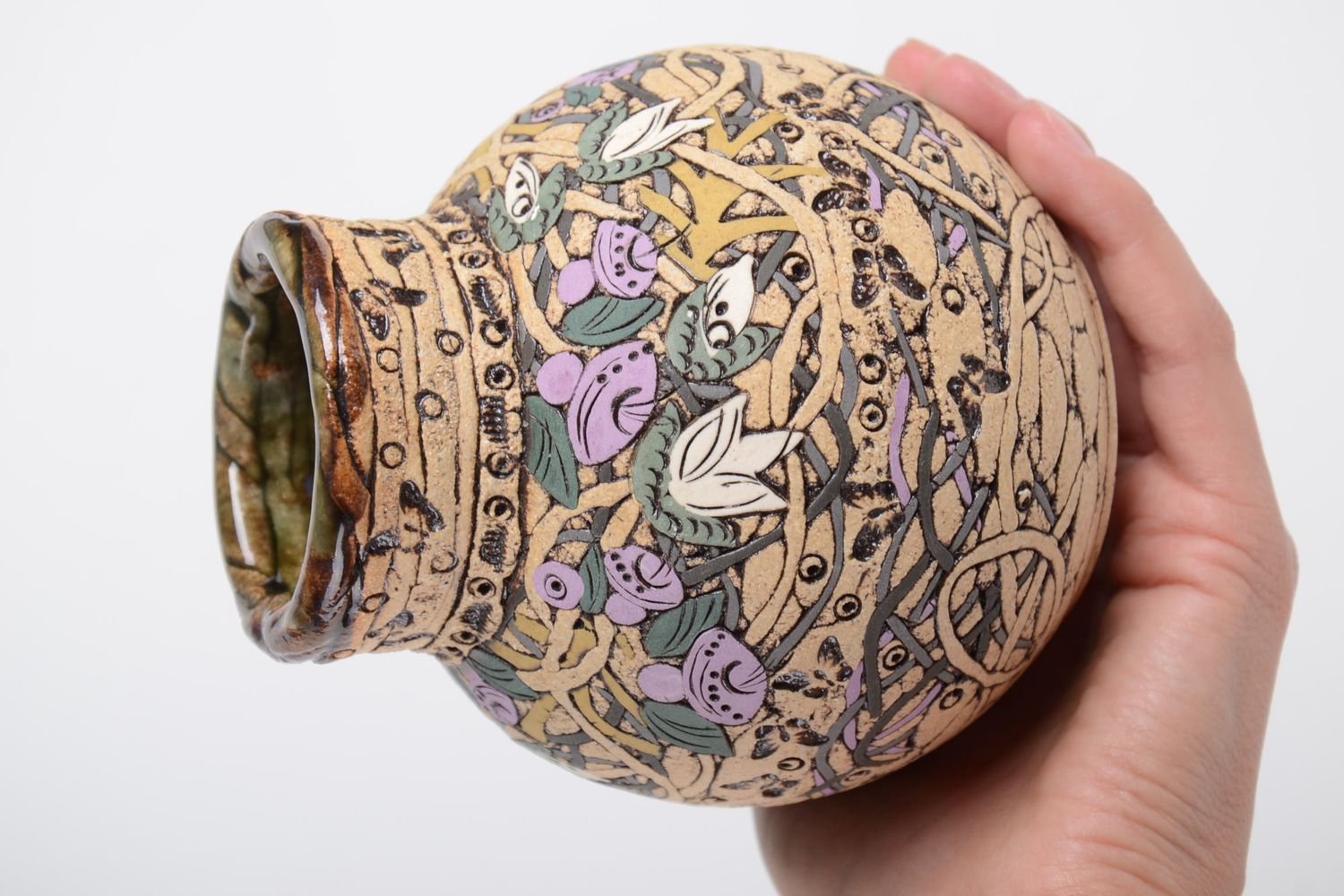 Florero de cerámica redondo jarron decorativo hecho a mano diseño de interior foto 2