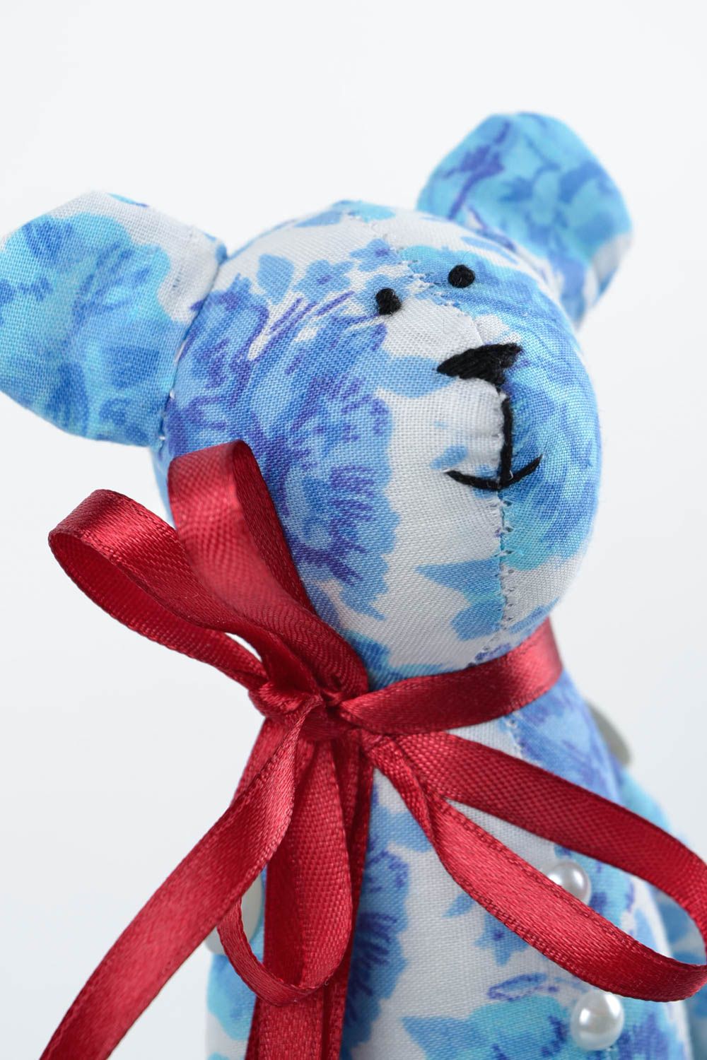 Jouet Ours en tissu de coton naturel fait main bleu avec coeur Cadeau enfant photo 3