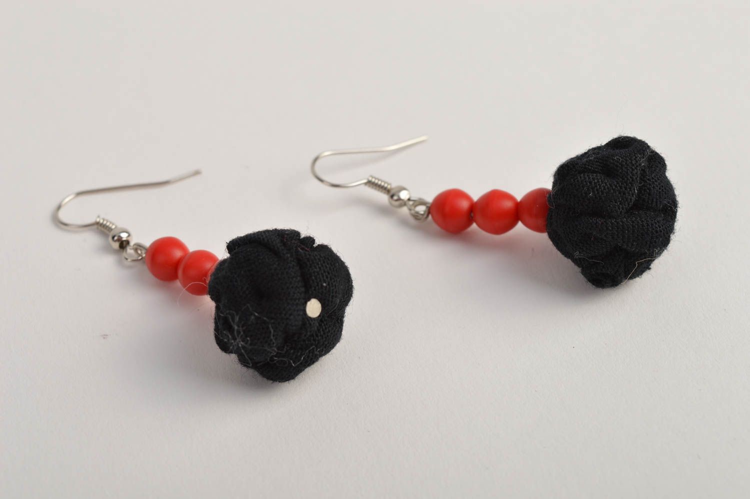Handmade stylish earrings textile black earrings elegant evening jewelry photo 2