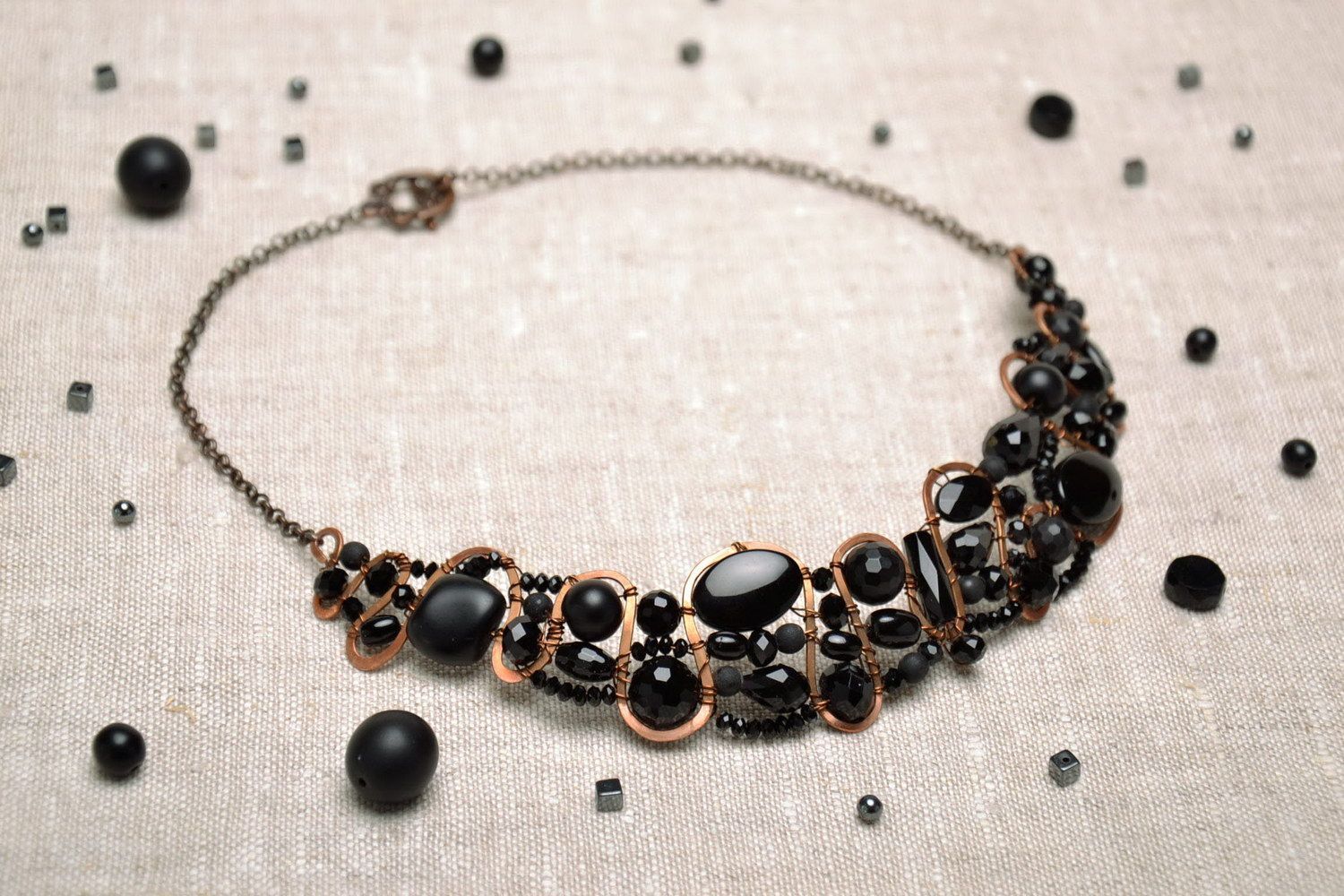 Necklace with onyx, shungite and crystals photo 4
