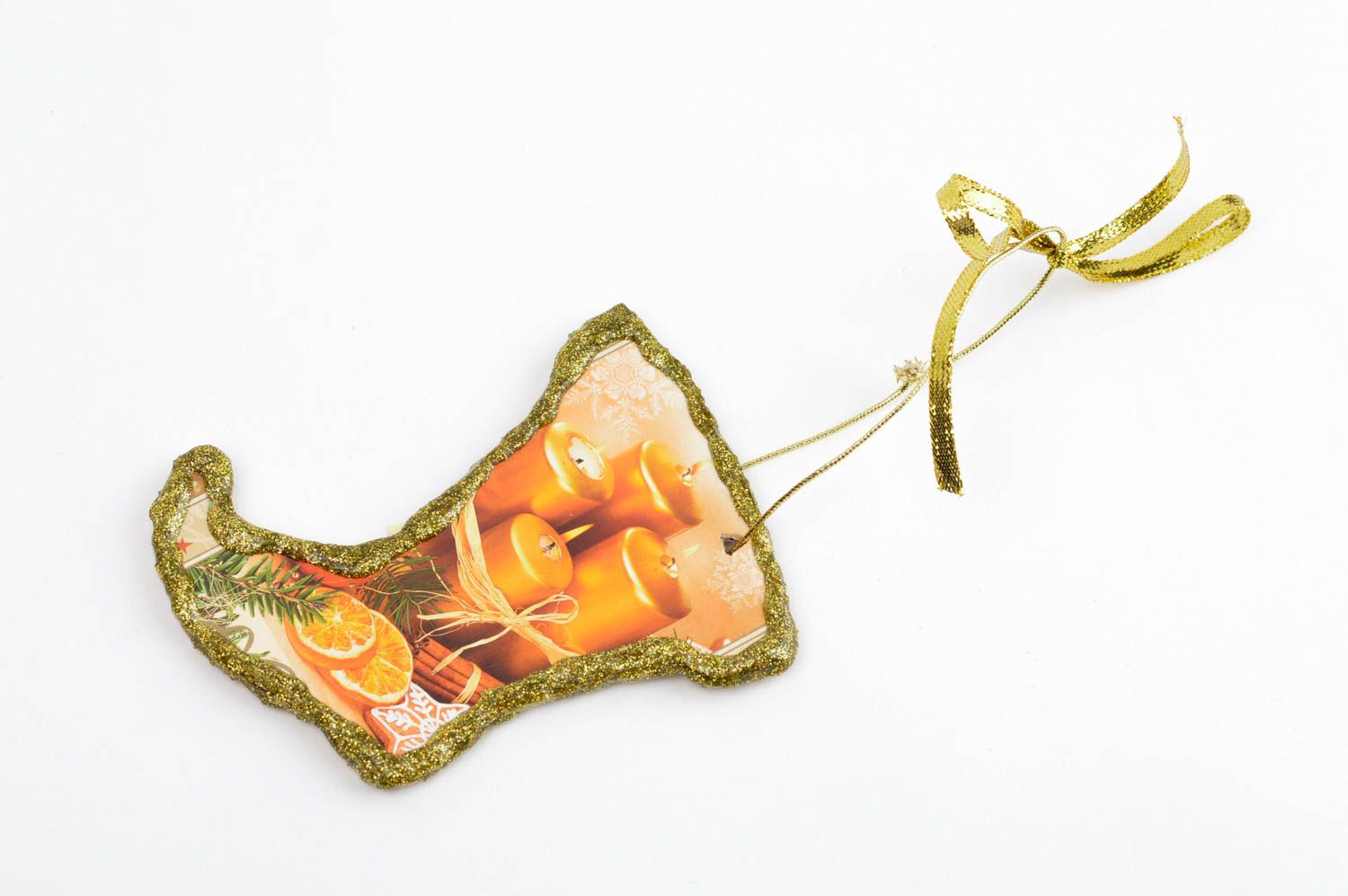 Елочная игрушка декупаж handmade декоративная подвеска елочное украшение Свечи фото 3