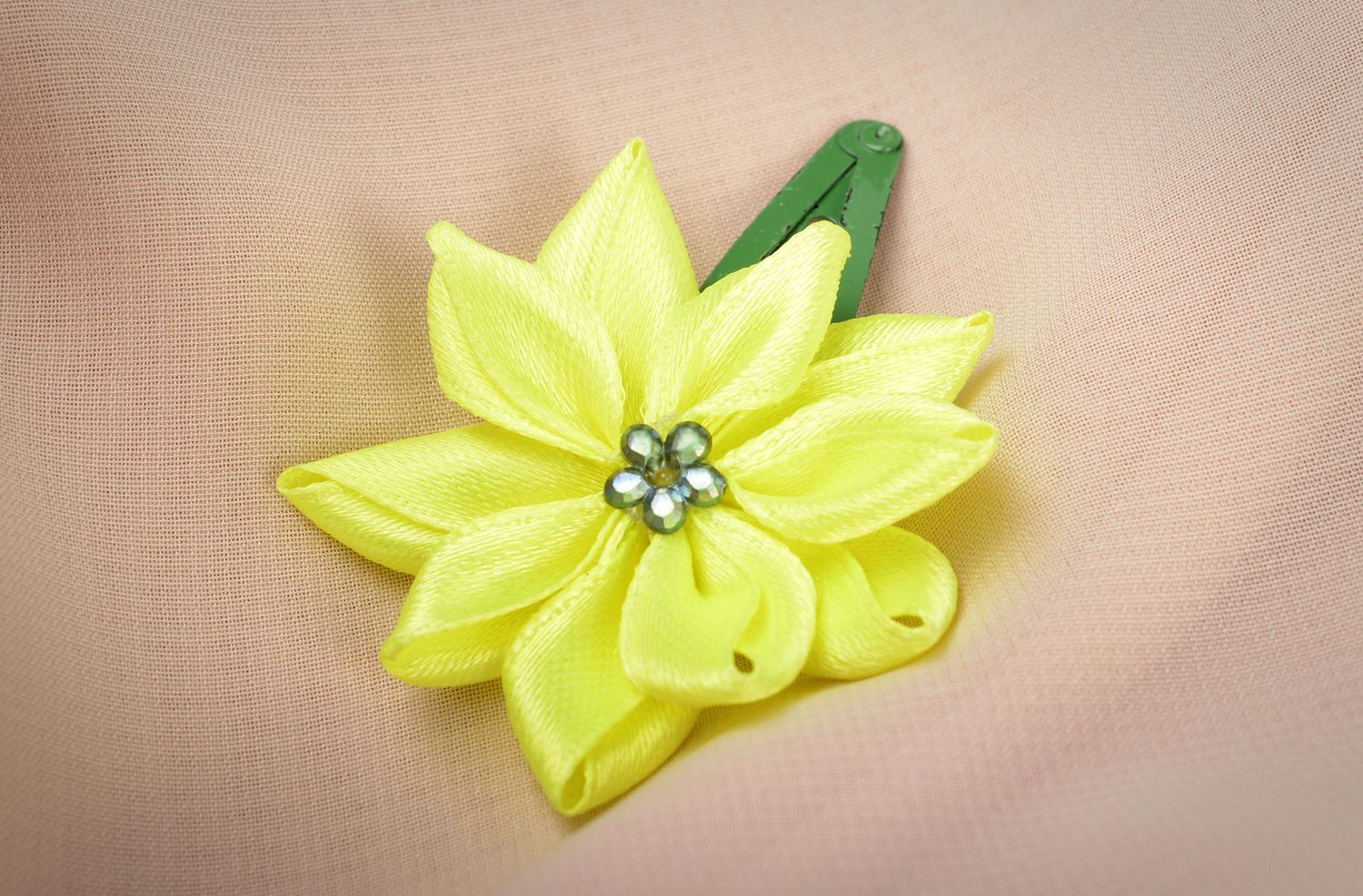 Детское украшение ручной работы заколка с цветком аксессуар для волос желтый фото 5