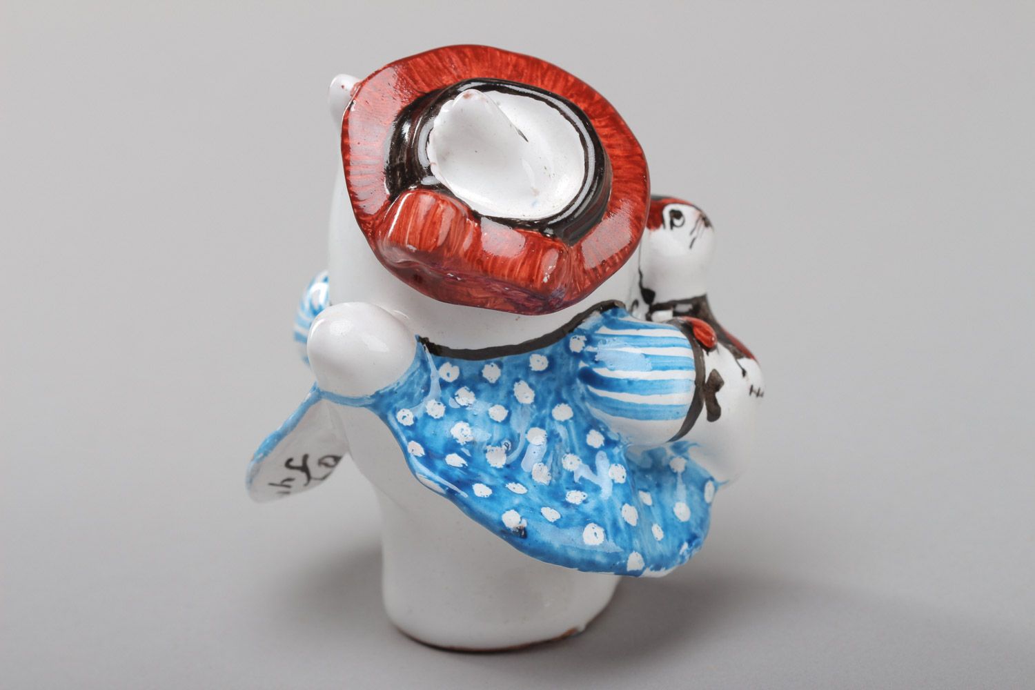 Unusual painted handmade ceramic statuette in the shape of kitty photo 3