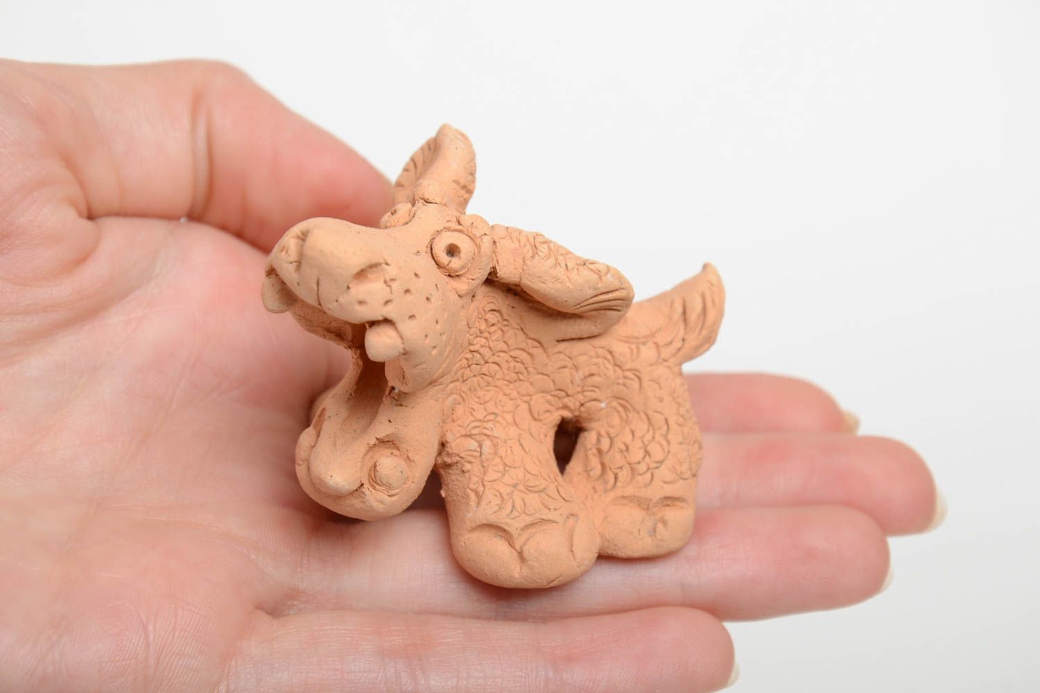 Beautiful beige handmade molded clay figurine of small barking dog photo 5