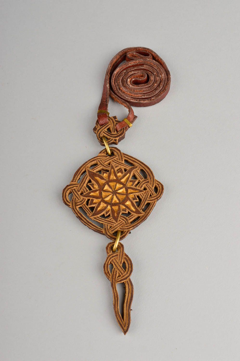 Handmade unusual leather pendant stylish feminine jewelry cute pendant photo 4