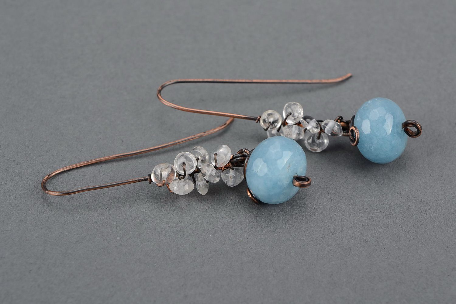 Earrings with aquamarine, wire wrap photo 1