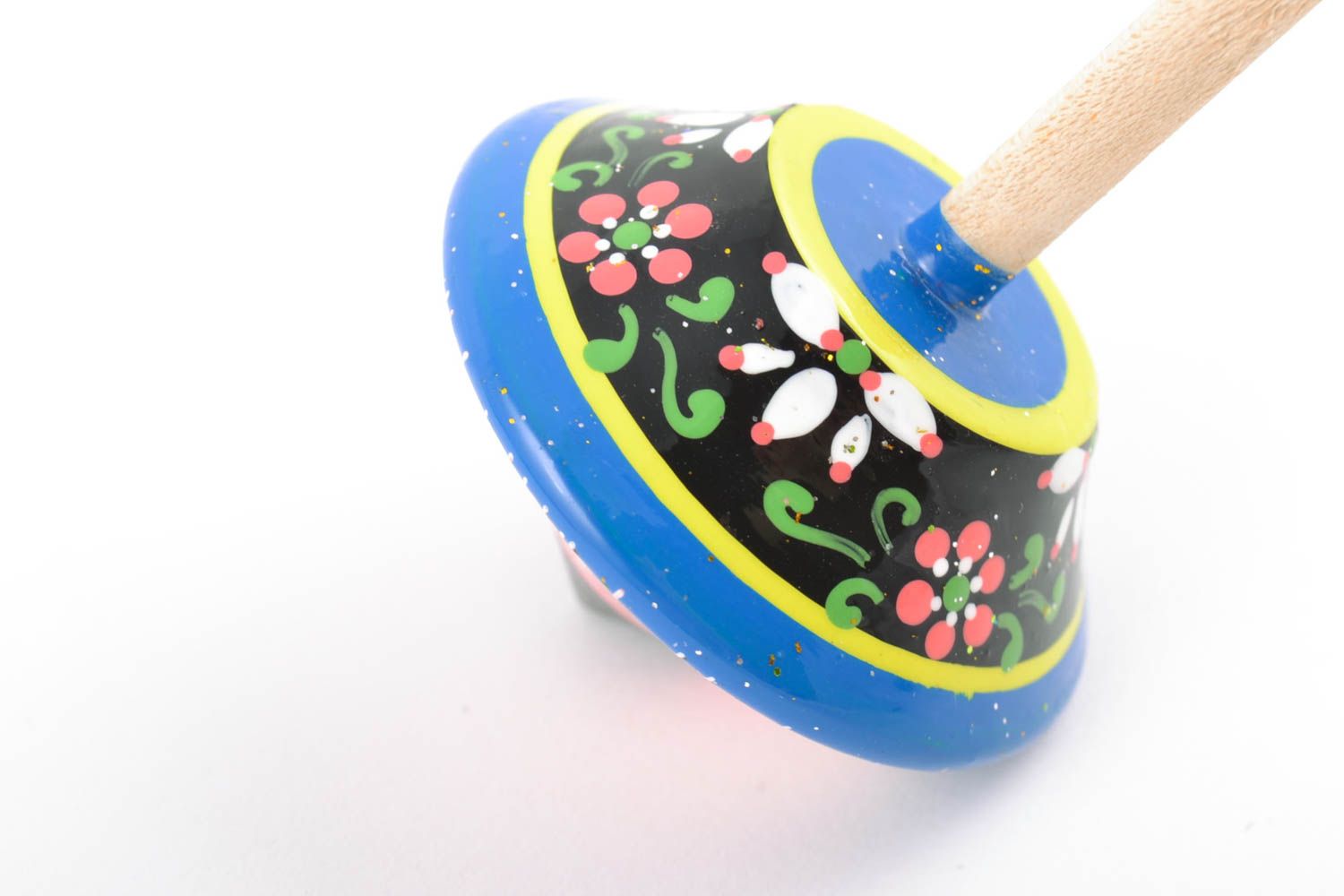 Toupie bleue en bois peinte de couleurs faite main écologique petite pour enfant photo 5