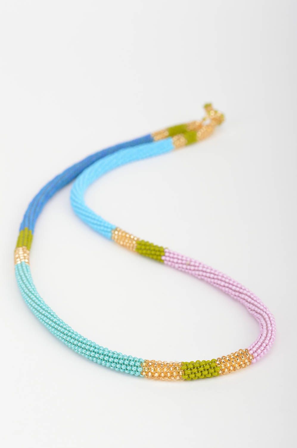 Bright stylish homemade designer beaded cord necklace for fashionistas photo 3