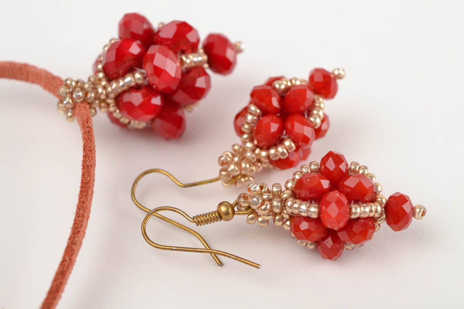 Handmade Damen Schmuck Set Kette und Ohrringe Accessoires für Frauen rot foto 4