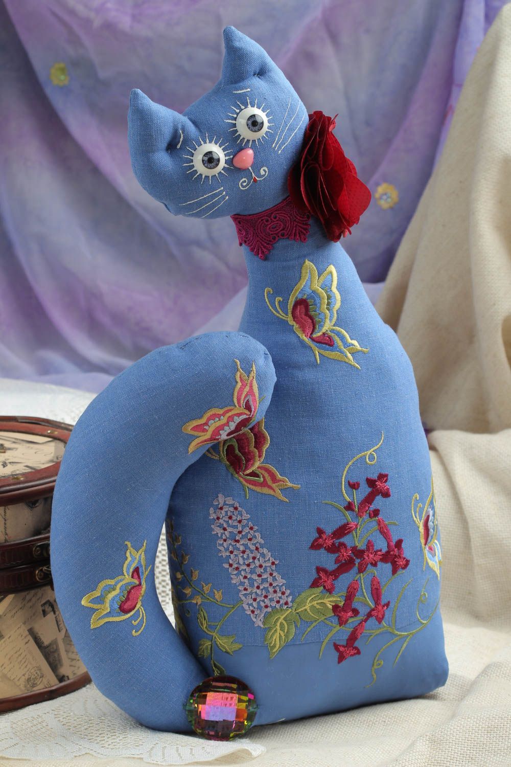 Geschenk Idee handmade Stofftier Katze Kinder Spielsachen Katze Plüschtier blau foto 1