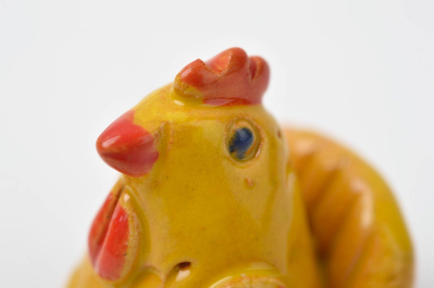 Figurine oiseau Statuette miniature fait main poule jaune argile Déco maison photo 6