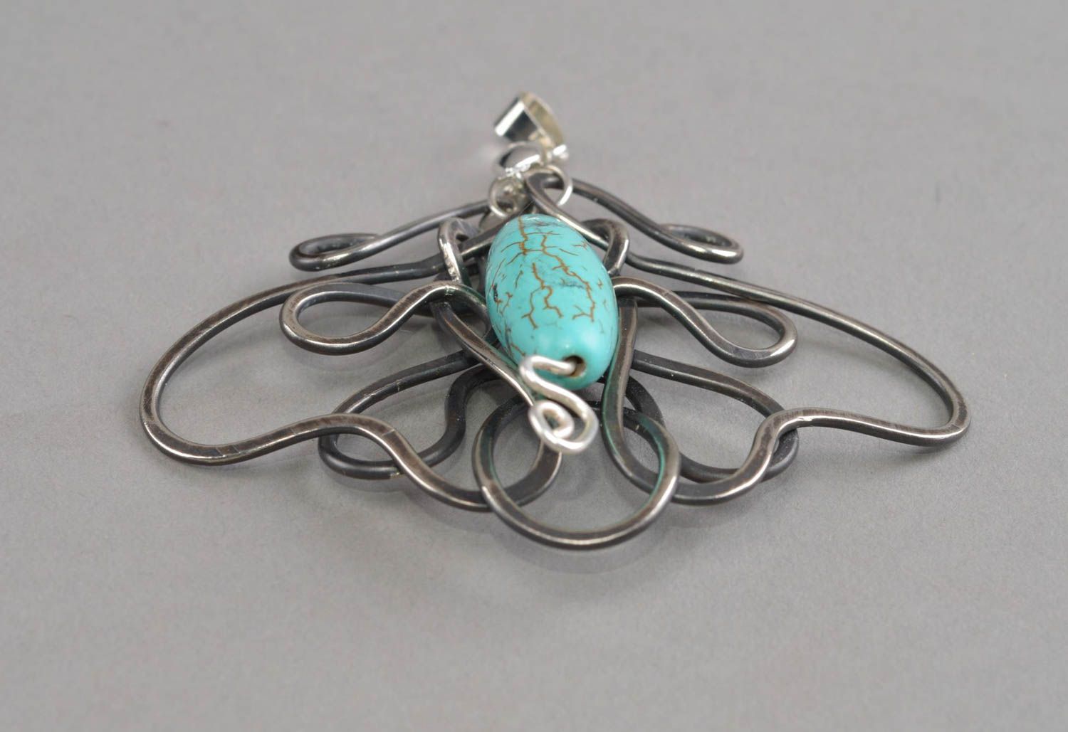 Turquoise pendant handmade metal necklace for women designer jewelry  photo 3