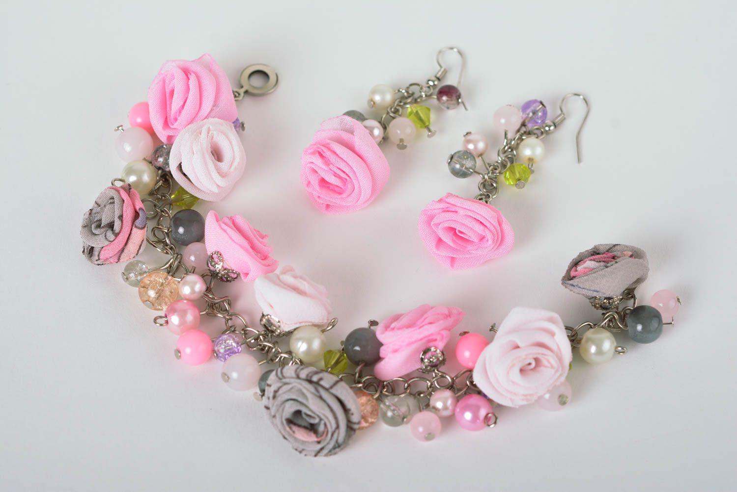 Unusual handmade fabric flower earrings bracelet designs beautiful jewellery photo 1