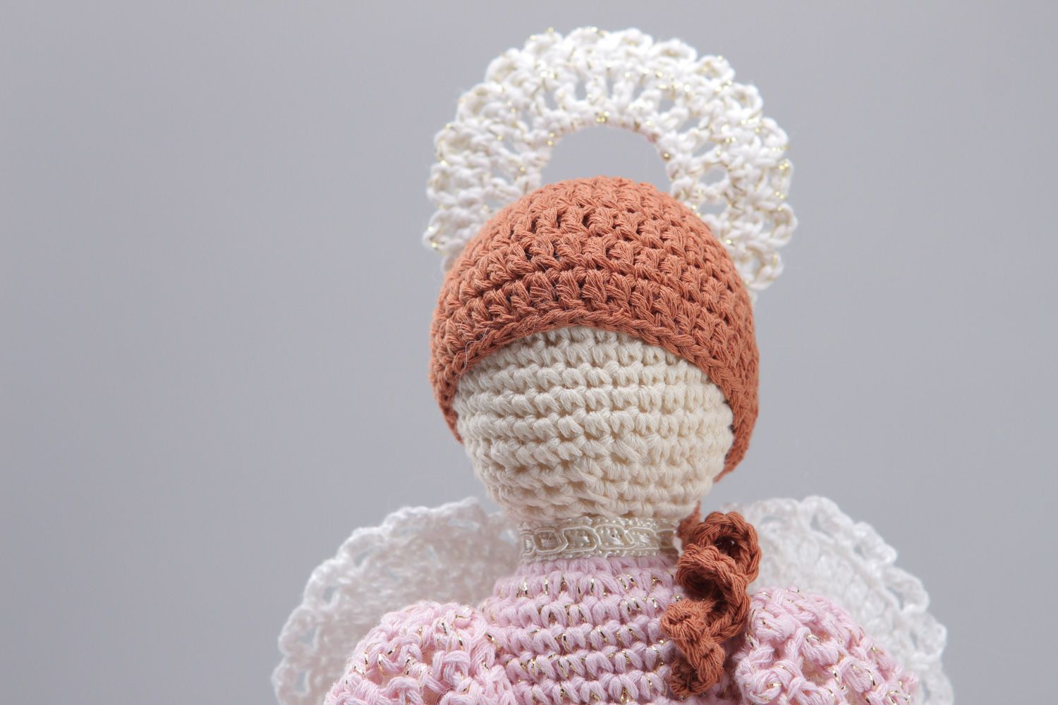Handmade soft toy angel crocheted of cotton threads for kids and interior decor photo 2