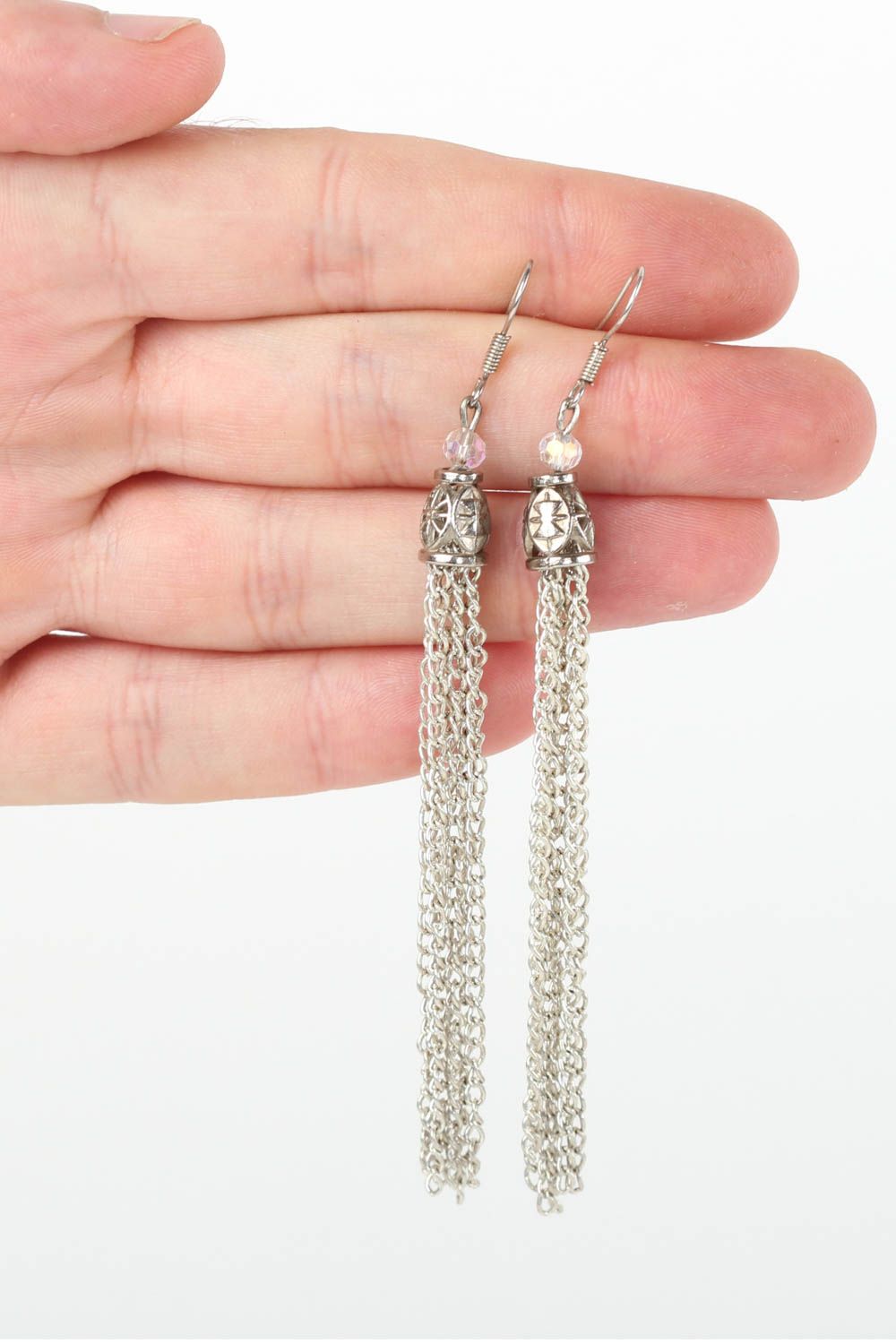 Handmade metal earrings long earrings with charms crystal earrings gift for girl photo 5