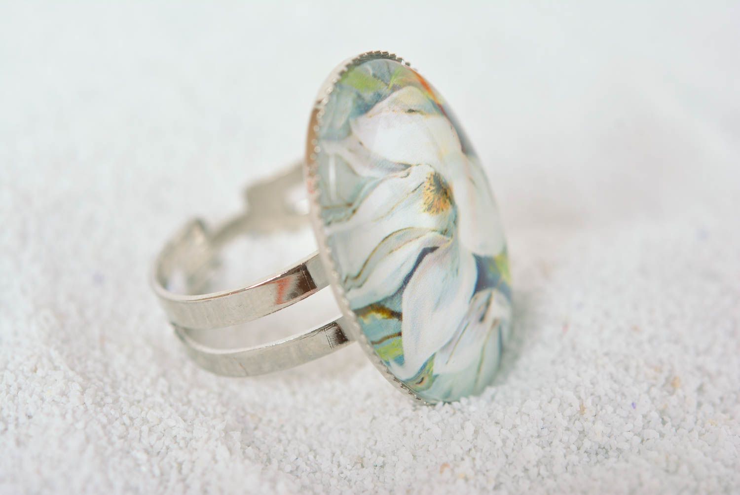 Кольцо ручной работы украшения из стекла перстень с цветами подарок девушке фото 1