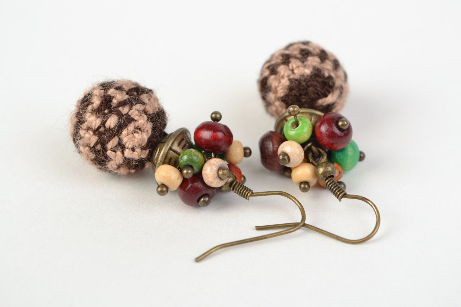 Handmade cute ball-shaped dangling earrings crocheted of acrylic threads Berries photo 4