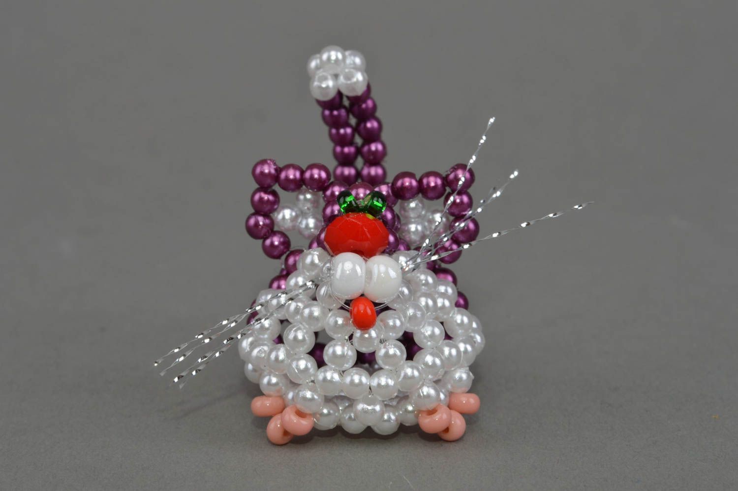 Chat en perles de rocaille violet figurine décorative faite main pour intérieur photo 4