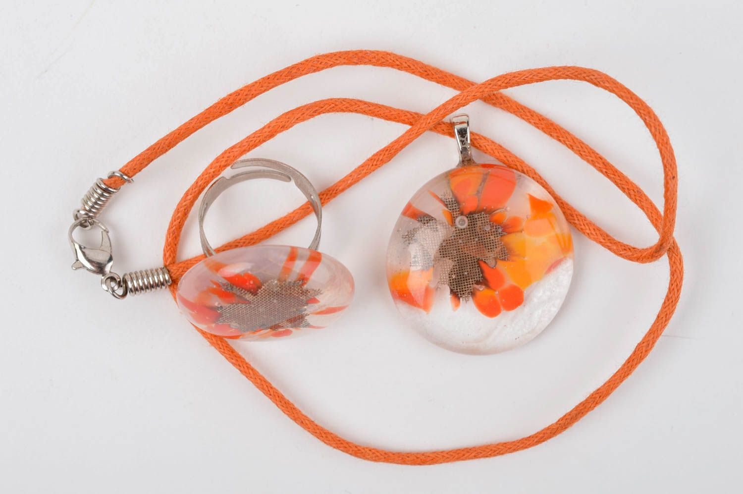 Stylish handmade jewelry set glass pendant glass ring artisan jewelry designs photo 5