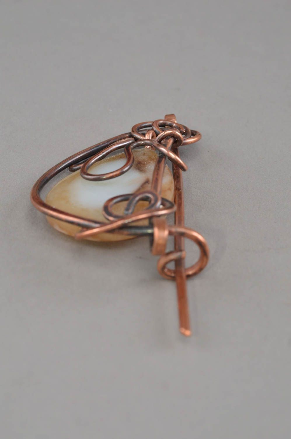 Copper handmade brooch beautiful accessory with natural stone stylish jewelry photo 3