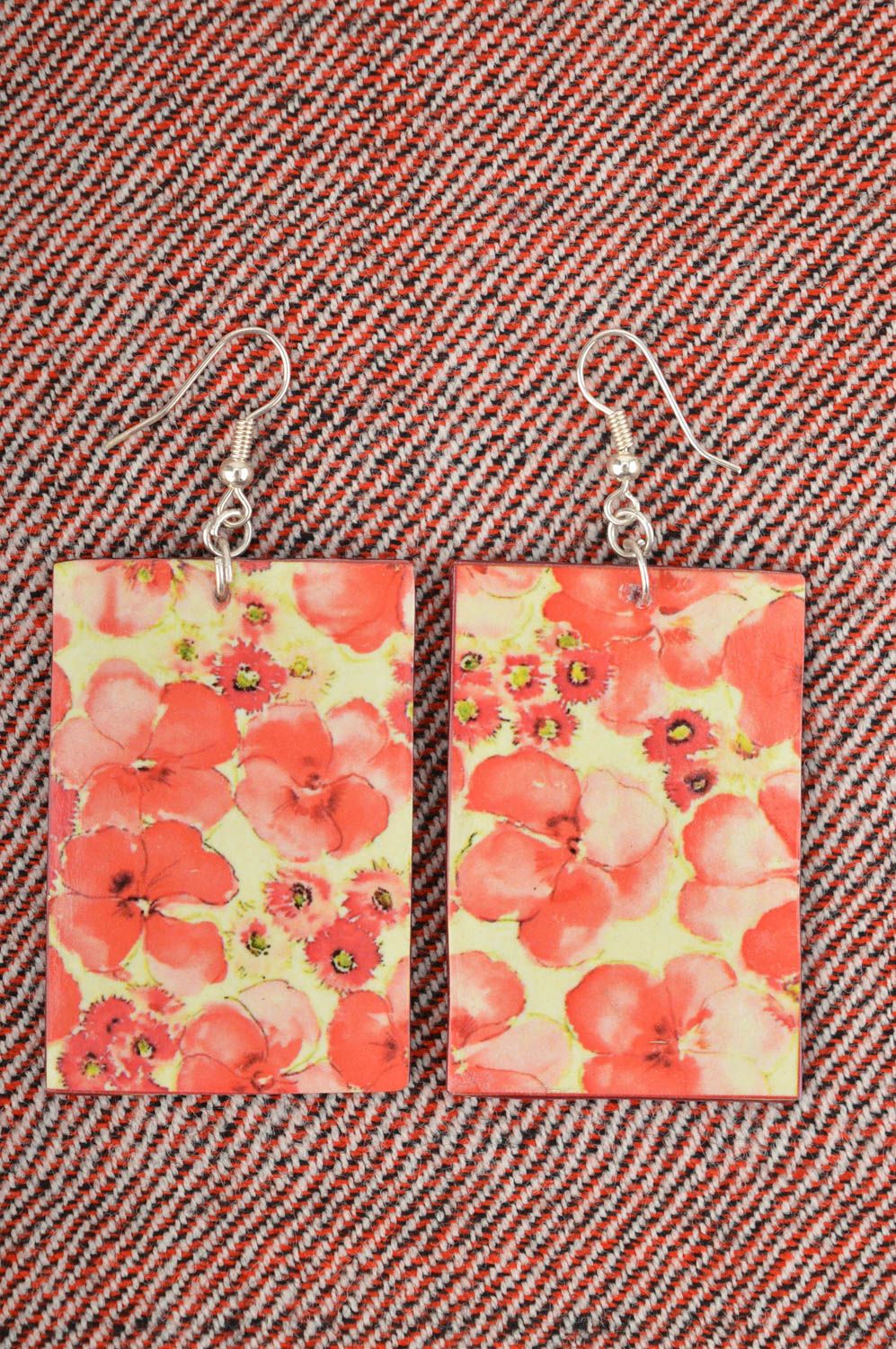 Handmade Accessoire für Frauen Modeschmuck Ohrringe Designer Schmuck rote Blumen foto 1