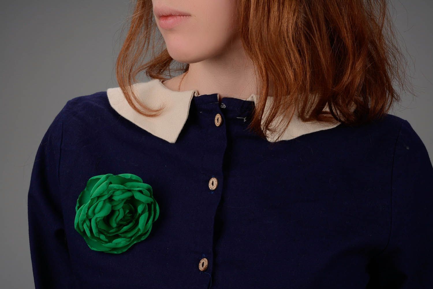 Brooch-hair pin made of chiffon Green flower photo 4