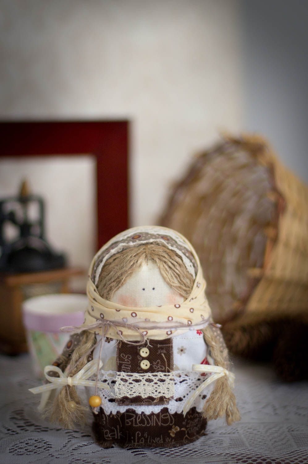 Handmade decorative small fabric rag doll ethnic home protective amulet photo 1