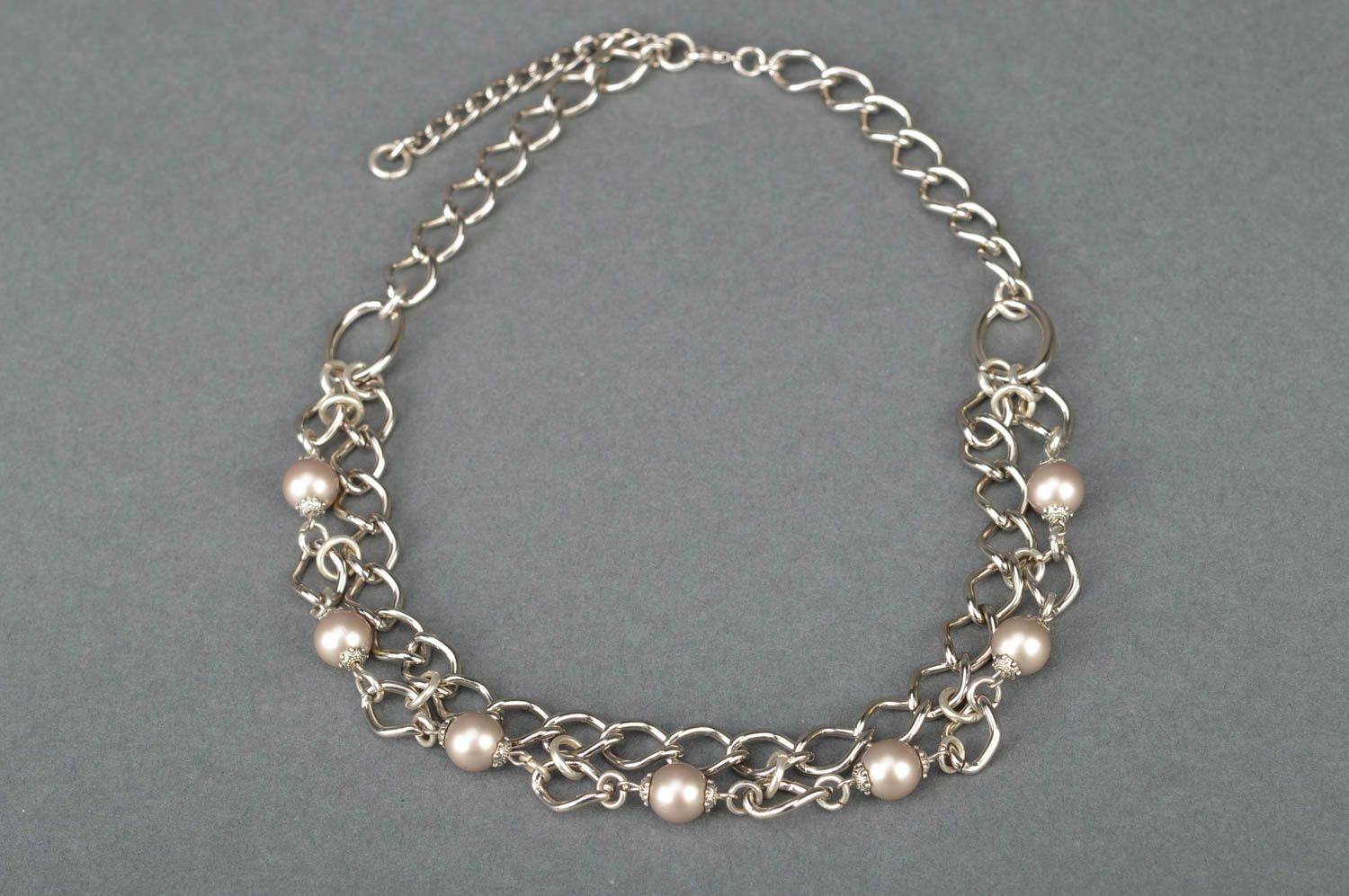 Collar metálico con cuentas artesanal original original con cadenas para mujer  foto 2
