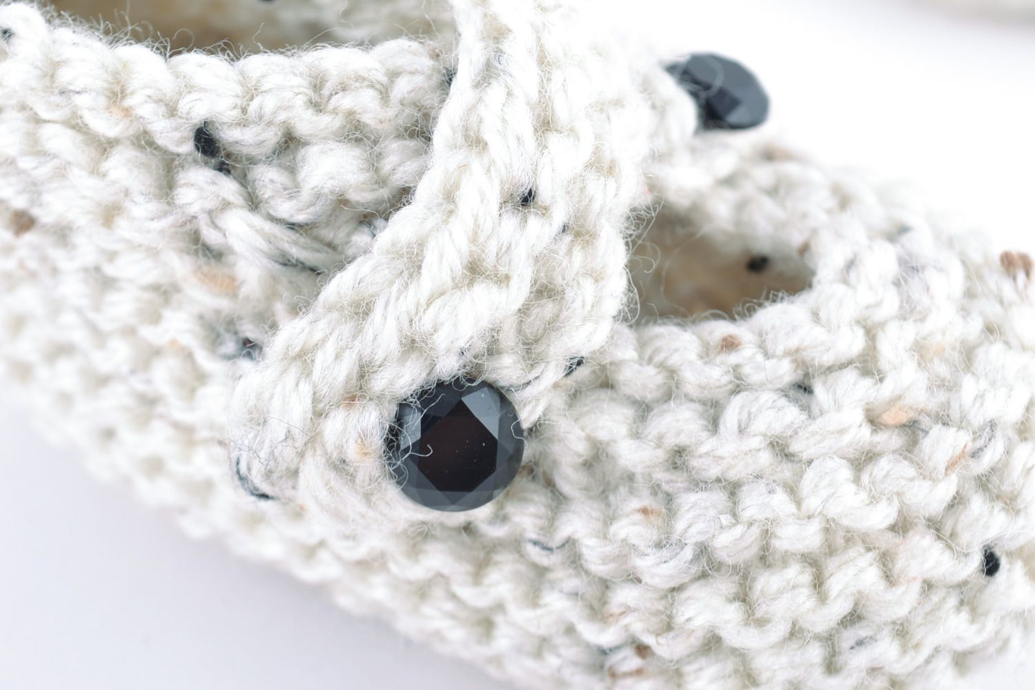 Handmade gray knitted wool baby booties photo 4