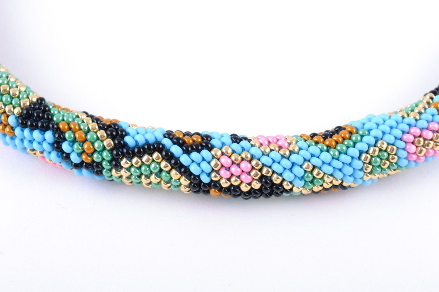 Collier crocheté en perles de rocaille tchèques turquoise original fait main photo 3